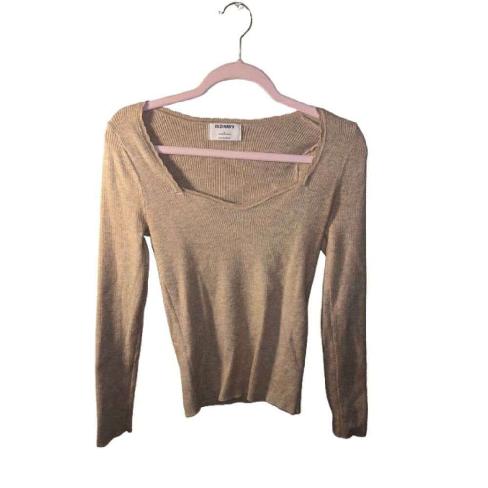 Old Navy Tan Ribbed Long Sleeve Sweetheart Neck Top